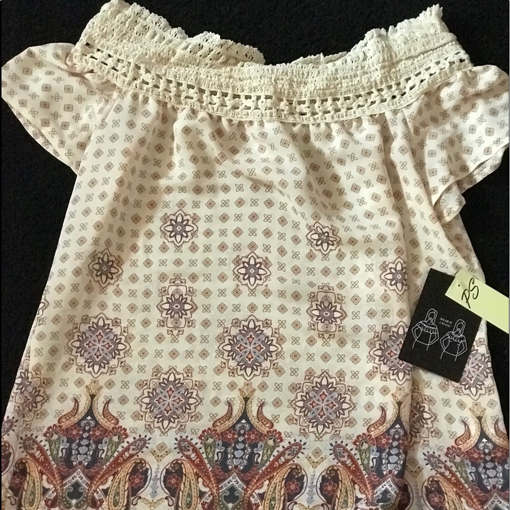 PS crochet neck printed top